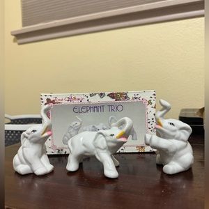 Ceramic Elephant Figurine Trio Set of 3 in Box